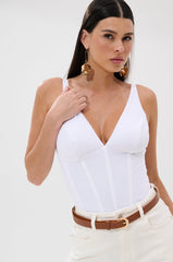 FREE SPIRIT SLEEVELESS CORSET TOP IN WHITE