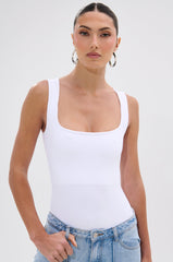 NEW STANDARD SQUARE NECK SLEEVELESS BODYSUIT IN WHITE