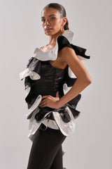 SNOB IS A HABIT RUFFLE DETAIL SATIN TOP