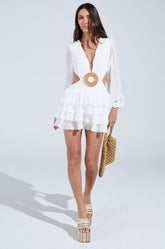 ON ISLAND TIME RUFFLED MINI DRESS-WHITE