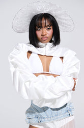 CORA SATIN BOLERO IN WHITE