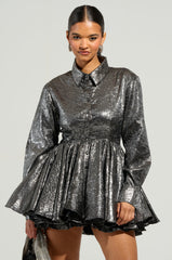 THE IT GIRL SILVER METALLIC MINI DRESS