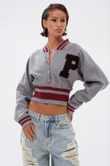 VARSITY TEAM BUTTON DOWN SWEATER IN HEATHER GREY