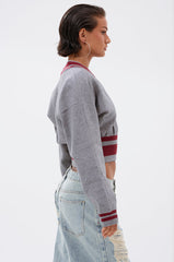 VARSITY TEAM BUTTON DOWN SWEATER IN HEATHER GREY