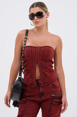 IT GETS EASIER DENIM CORSET IN BURGUNDY