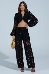 LATE NIGHT DREAMS FLORAL CUTOUT WIDE LEG PANT