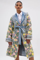 LIFE IN COLOR FLORAL DENIM TRENCH
