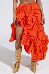 LETS CHANGE IT UP RUCHED MIDI SKIRT IN ORANGE