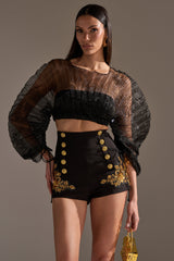FORTUNES FAVORITE SHEER LONG SLEEVE CROP TOP