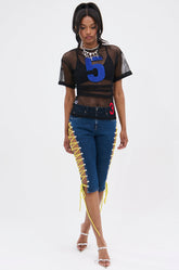 CUTE AS CAN BE LACE-UP DENIM CAPRI