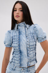 WAYS TO GO TIE DENIM BLOUSE