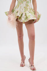 VENETIAN FLORAL BROCADE PEPLUM MINI SKIRT