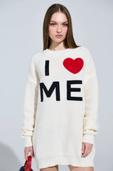 LOVE MYSELF PRINTED SWEATER DRESS