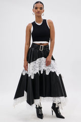 SARA BELTED LACE TRIM SKIRT