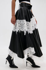 SARA BELTED LACE TRIM SKIRT