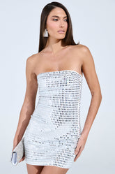 MEET ME ON THE DANCE FLOOR RHINESTONE MINI DRESS IN WHITE