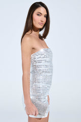 MEET ME ON THE DANCE FLOOR RHINESTONE MINI DRESS IN WHITE