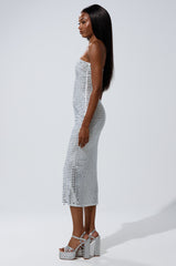 CAN'T SHINE BRIGHTER THAN ME RHINESTONE MIDI DRESS IN WHITE