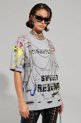SWEET REVENGE DISTRESSED T-SHIRT IN GREY