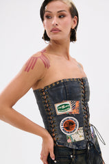 ARTS AND CRAFTS PATCH WORK DENIM CORSET