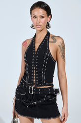 CATCH ME AFTER MIDNIGHT STUDDED CORSET TOP