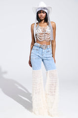 LOOK AT ME GO DENIM PANT WITH RUFFLE BOTTOM