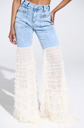 LOOK AT ME GO DENIM PANT WITH RUFFLE BOTTOM