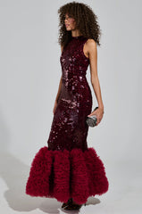 BELLE OF THE BALL SEQUIN RUFFLE MAXI DRESS