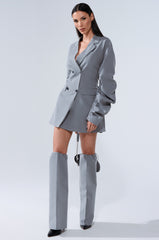 BUSINESS MEETING CHIC BLAZER DRESS AND LEG WARMER SET IN GREY