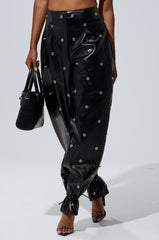 WORK IT BABY FAUX LEATHER BARREL PANT