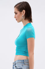 PAXTON DOUBLE LINED MESH SHORT SLEEVE TEE IN TURQUOISE