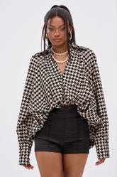 I KNOW WHAT I WANT HOUNDSTOOTH BLOUSE TOP