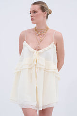 EASY BREEZY RUFFLED MINI DRESS IN IVORY