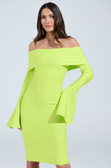 WORK OF ART BANDAGE MIDI DRESS IN LIME