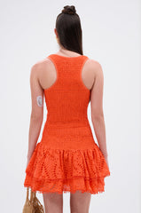 LET'S GO TO THE BEACH RUFFLE MINI DRESS IN ORANGE