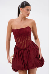 BELINA LACE MINI DRESS WITH BUBBLE SKIRT IN BURGUNDY