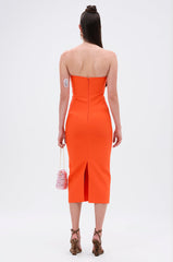 NOT TOO SIMPLE BANDAGE MIDI DRESS IN ORANGE