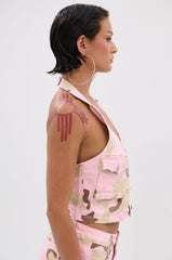 GIRL POWER CAMO BUTTON DOWN HALTER TOP