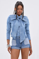 BOW DOWN BISH DENIM LONG SLEEVE TOP