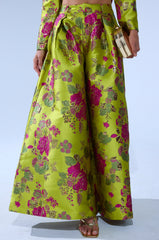 BUY MYSELF FLOWERS BROCADE TROUSER IN LIME