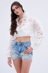 MESMERIZED EMBELLISHED APPLIQUE DENIM SHORT