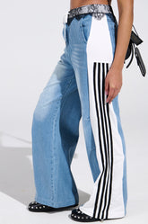 SPORTY AND SWEET LIGHT WASH DENIM TRACK PANTS