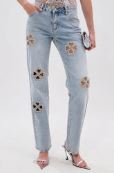 DIVINE FEMININE ENERGY RHINESTONE DETAIL JEANS