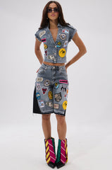 VINTAGE DENIM BERMUDA SHORT WITH PATCHES