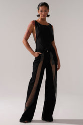 SOMETHING DIFFERENT RELAXED DENIM WITH RHINESTONE MESH