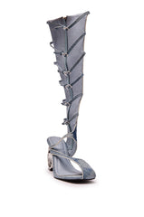 AZALEA WANG ANDREE DENIM GLADIATOR SANDAL WITH CIRCLE HEEL