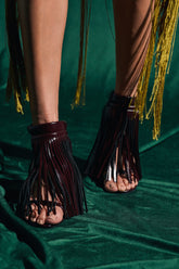 AZALEA WANG ANTIQUE BURGUNDY FRINGE UPPER STILETTO SANDAL