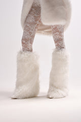 AZALEA WANG ARETE WHITE FUR STILETTO BOOT