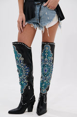 AZALEA WANG AXELBEAT BLACK EMBELLISHED WESTERN BOOT