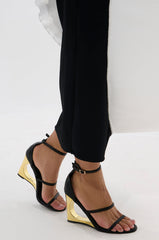AZALEA WANG AYYAR BLACK GOLD WEDGE HEEL SANDAL